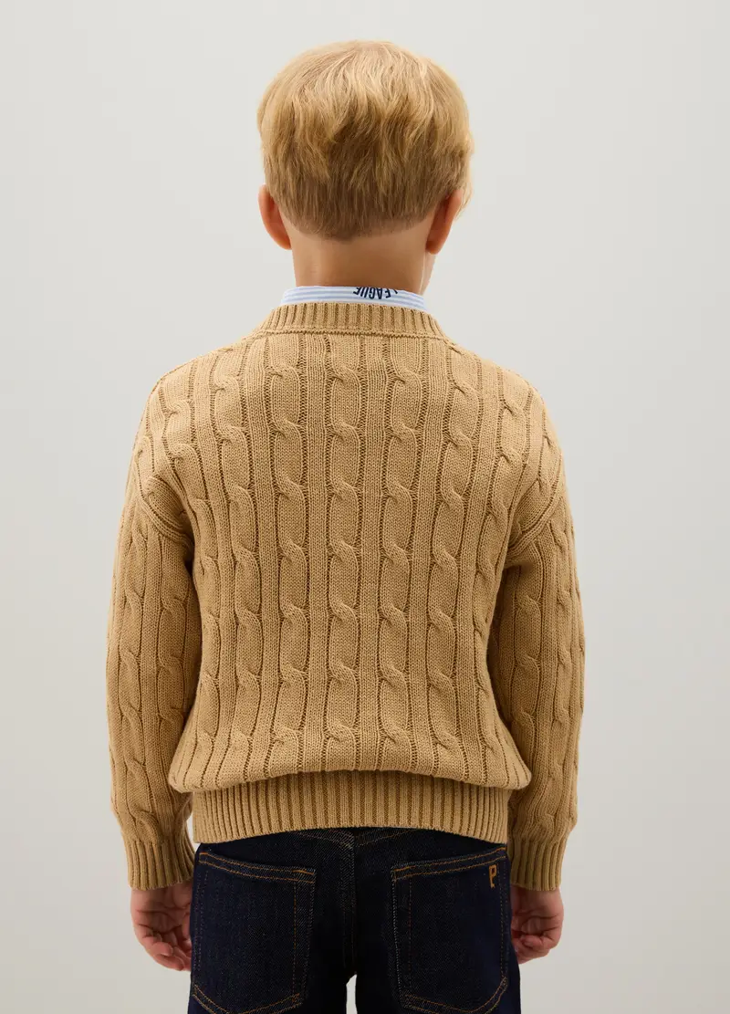 Maglione Da Bambino In Puro Cotone Beige Regular Fit, Beige miniatura 2