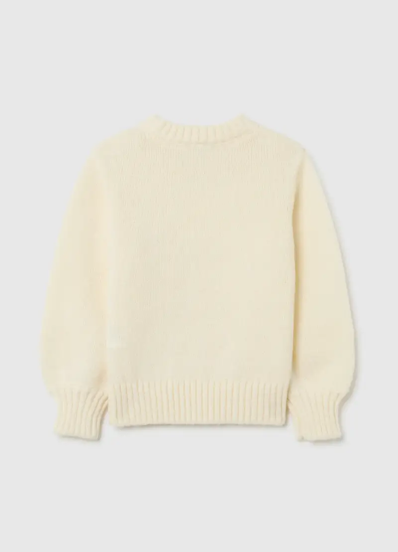 Maglione Da Ragazza Beige Regular Fit Con Ricamo Floreale, Bambina, Beige miniatura 2