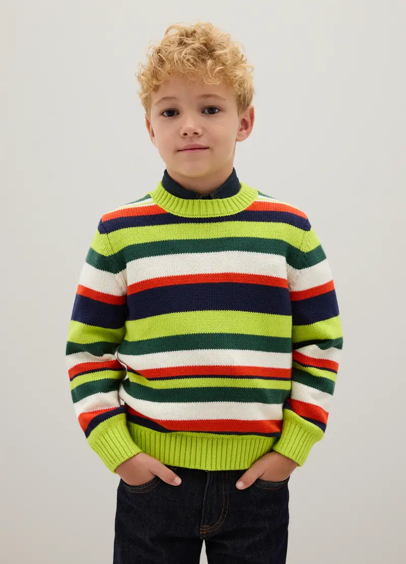 Maglione Da Ragazzo In Puro Cotone Multicolor Regular Fit, Bambino, Multicolor