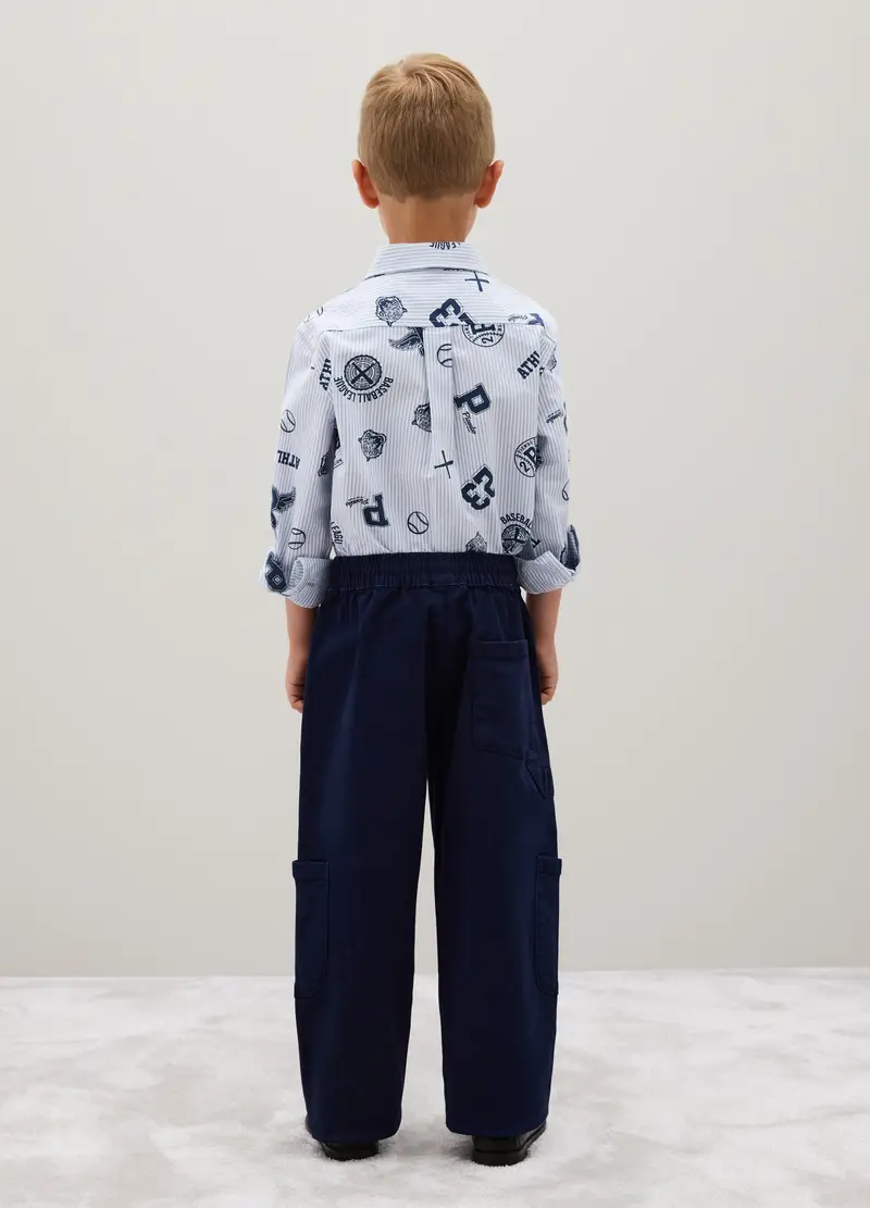 Pantaloni Baggy Da Bambino In Cotone Elasticizzato Blu, Blu miniatura 2