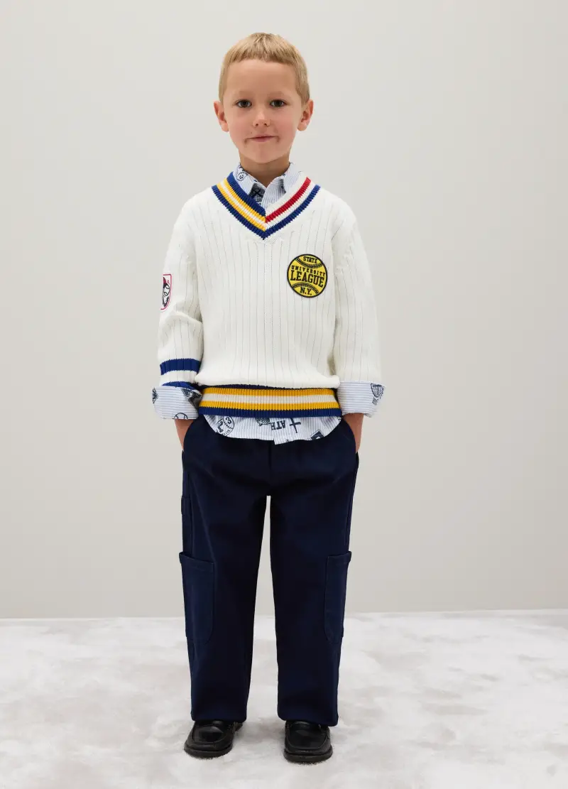 Pantaloni Baggy Da Bambino In Cotone Elasticizzato Blu, Blu