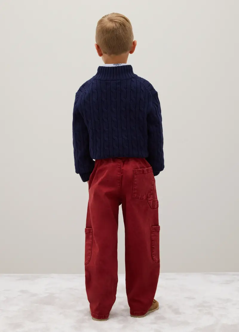 Pantaloni Baggy Da Bambino In Cotone Elasticizzato Rossi, Rosso miniatura 2