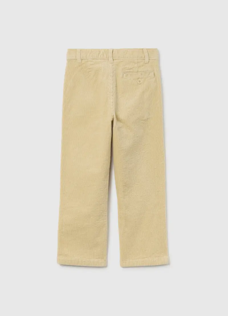 Pantaloni Beige Da Bambino In Cotone Elasticizzato E Velluto Regular Fit, Beige miniatura 2