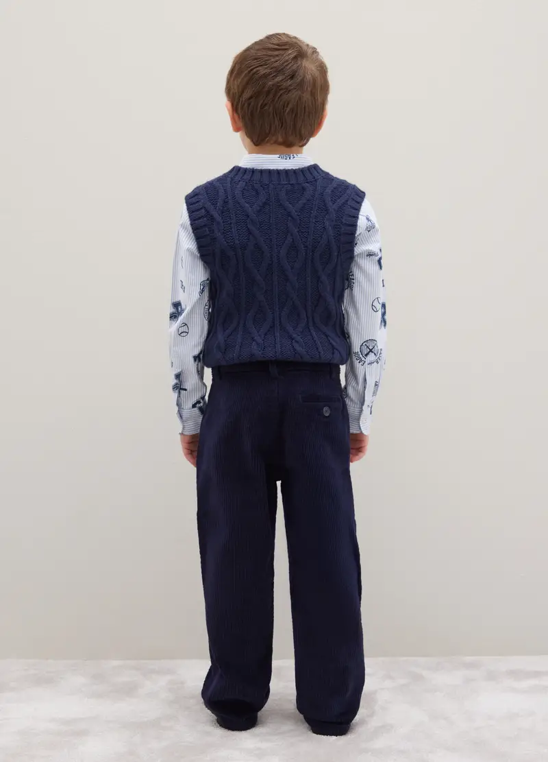 Pantaloni Blu Da Bambino In Cotone Elasticizzato E Velluto Regular Fit, Blu miniatura 2