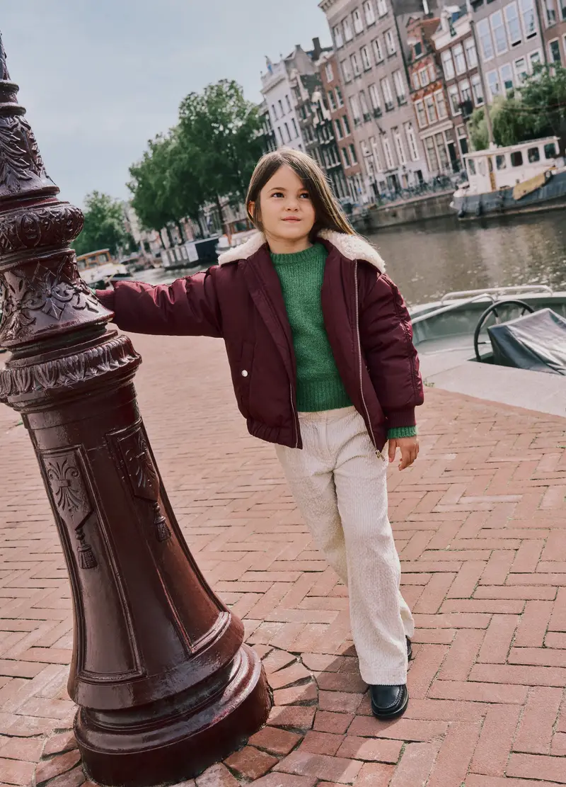 Pantaloni Da Bambina In Velluto Beige A Gamba Larga, Beige