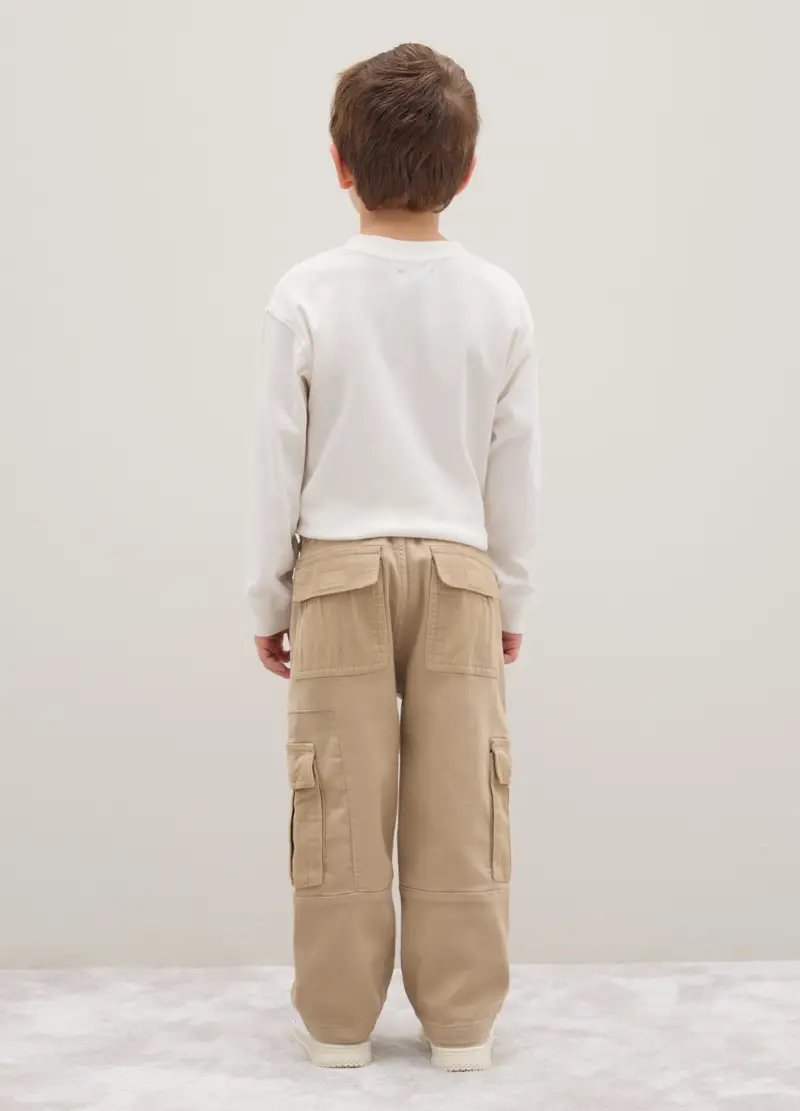 Pantaloni Da Bambino In Misto Cotone Beige Baggy, Beige miniatura 2