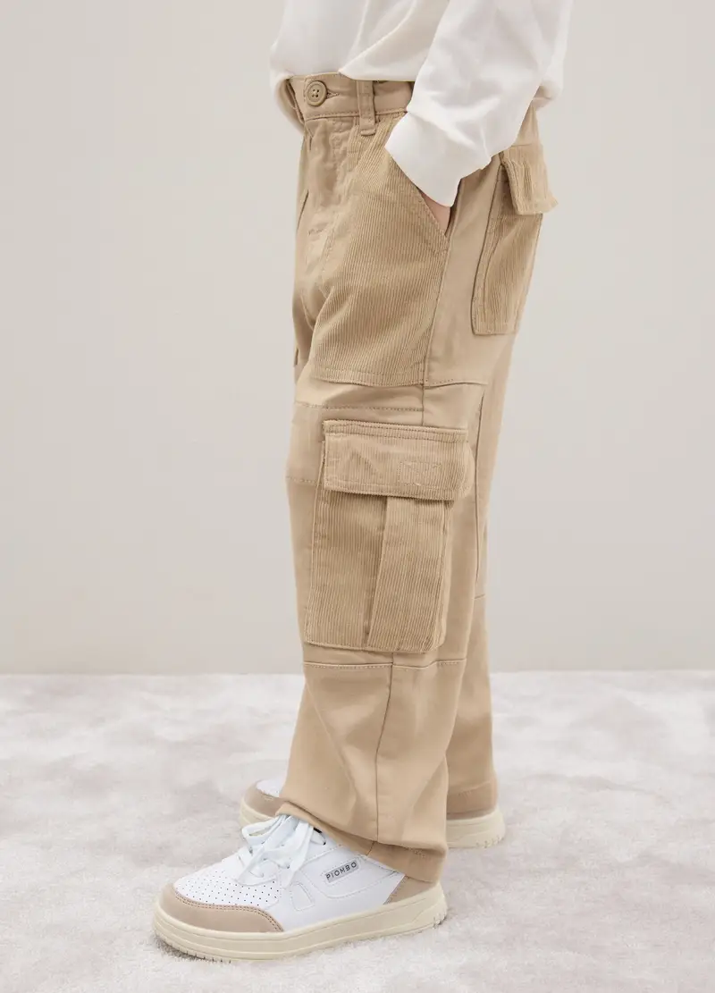 Pantaloni Da Bambino In Misto Cotone Beige Baggy, Beige miniatura 3
