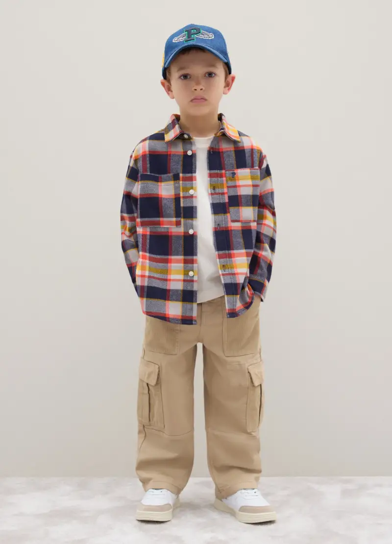 Pantaloni Da Bambino In Misto Cotone Beige Baggy, Beige