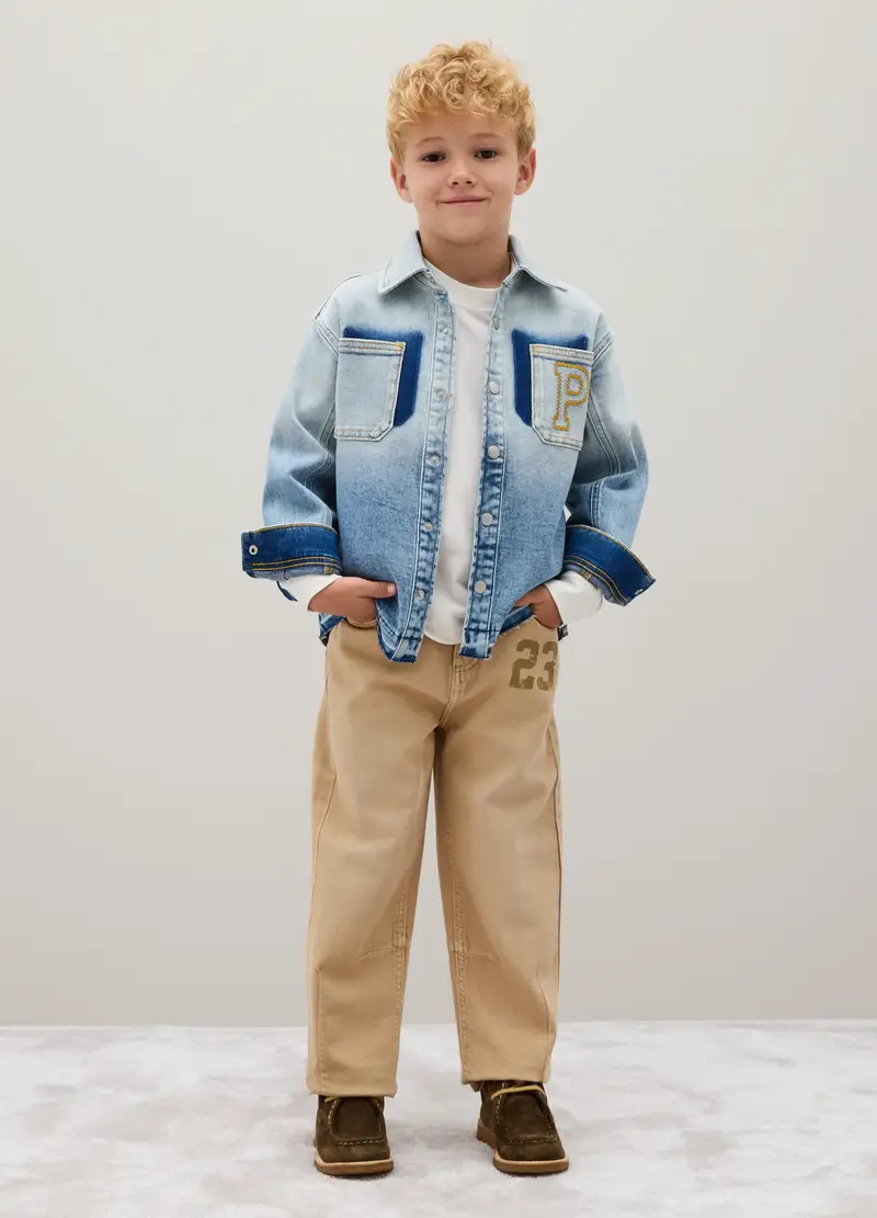 Pantaloni Da Bambino In Puro Cotone Beige Baggy, Beige