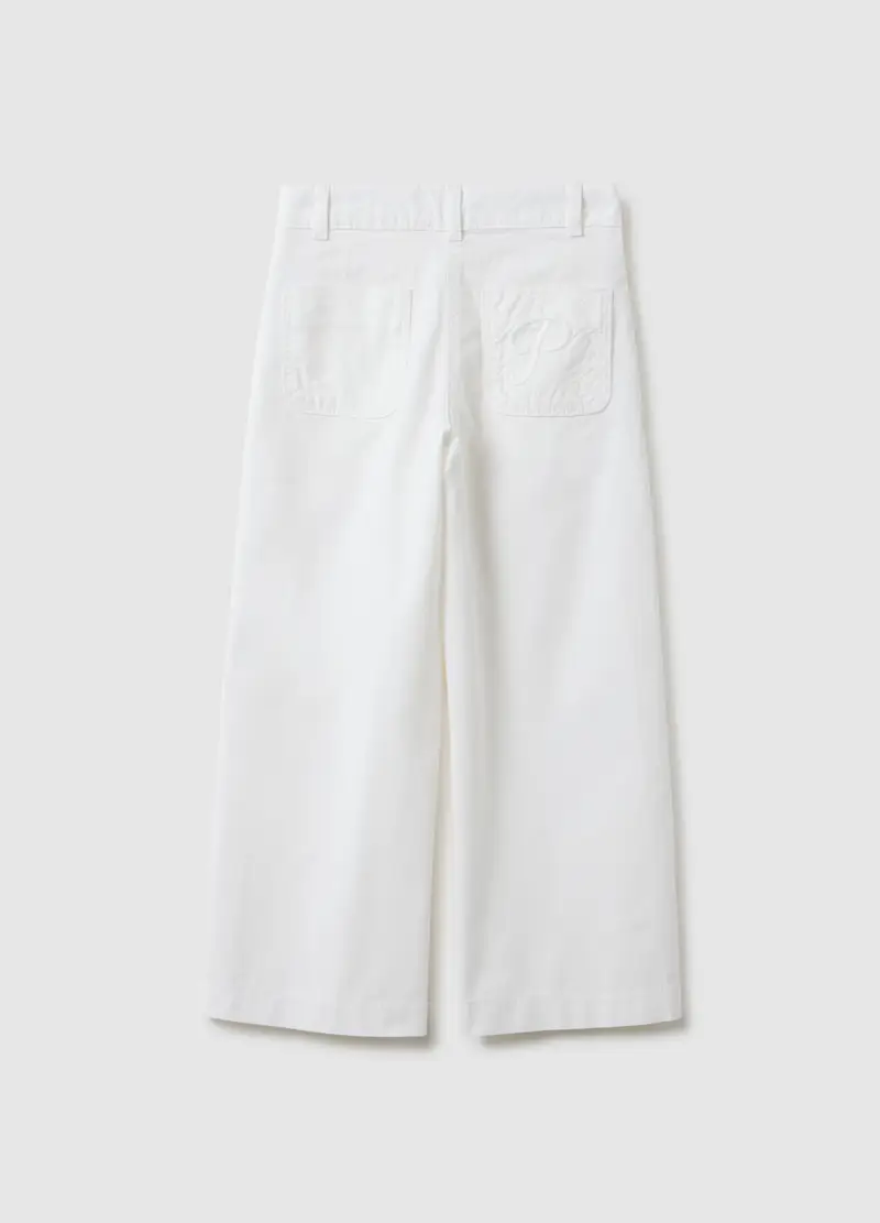 Piombo Kids Pantaloni Dritti Bianchi in Cotone e Lyocell per Bambina miniatura 2