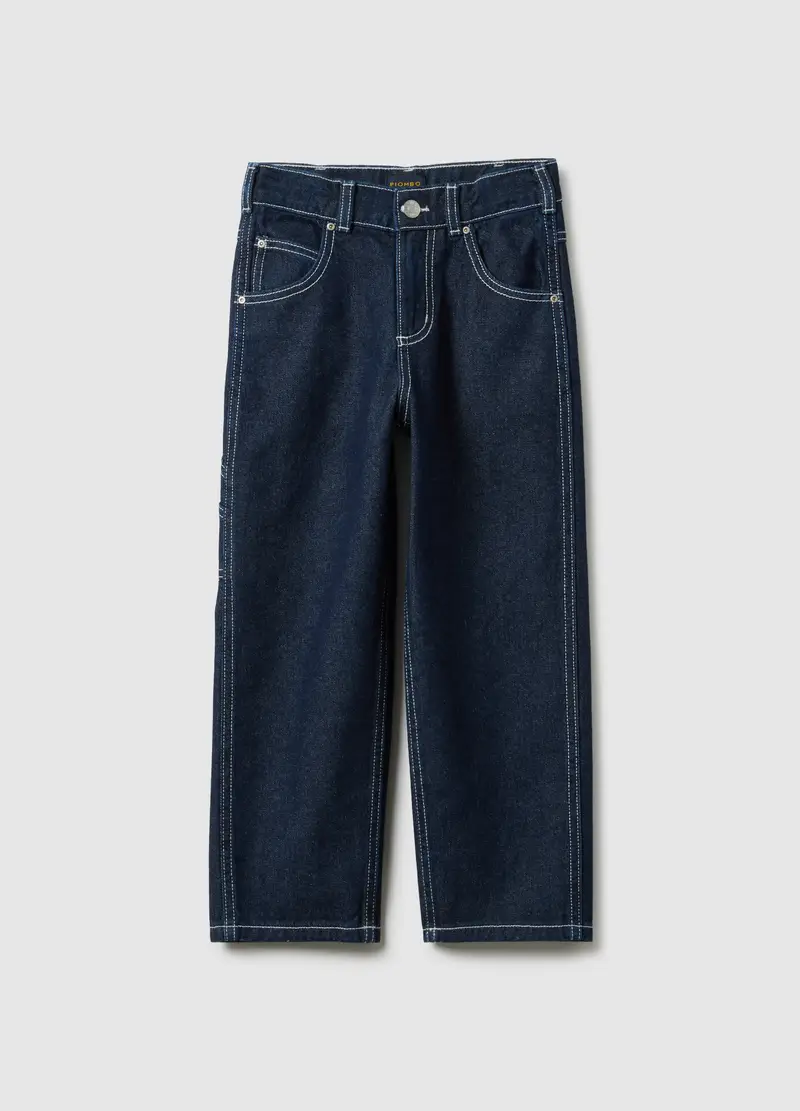 Piombo Kids Pantaloni Blu Regular Fit in Puro Cotone per Bambino