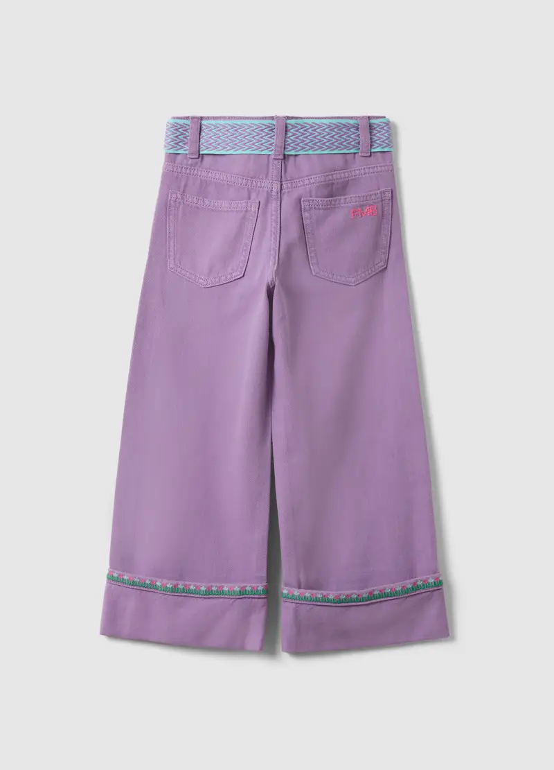 Pantaloni In Puro Cotone Viola Regular Fit Con Fiocco, Bambina, Viola miniatura 2