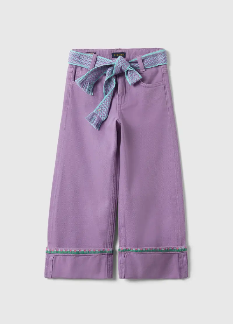 Pantaloni In Puro Cotone Viola Regular Fit Con Fiocco, Bambina, Viola