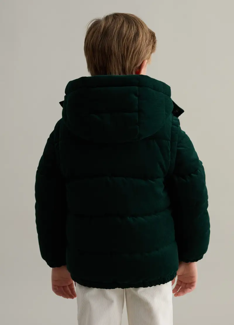 Piumino In Velluto Con Cappuccio, Bambino, Verde miniatura 2