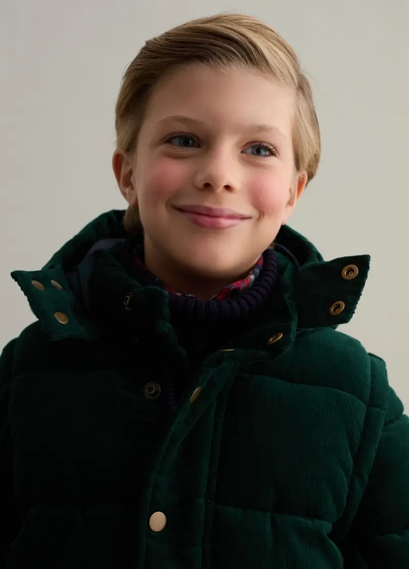 Piumino In Velluto Con Cappuccio, Bambino, Verde miniatura 3