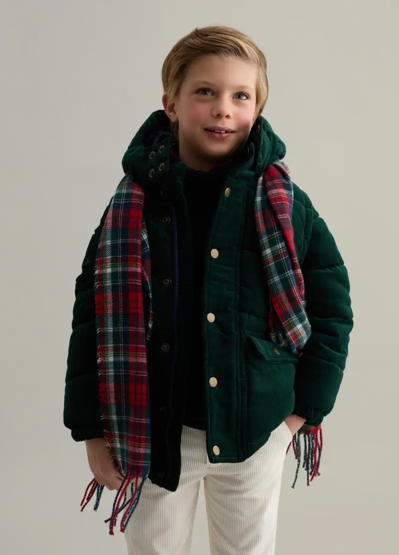 Piumino In Velluto Con Cappuccio, Bambino, Verde