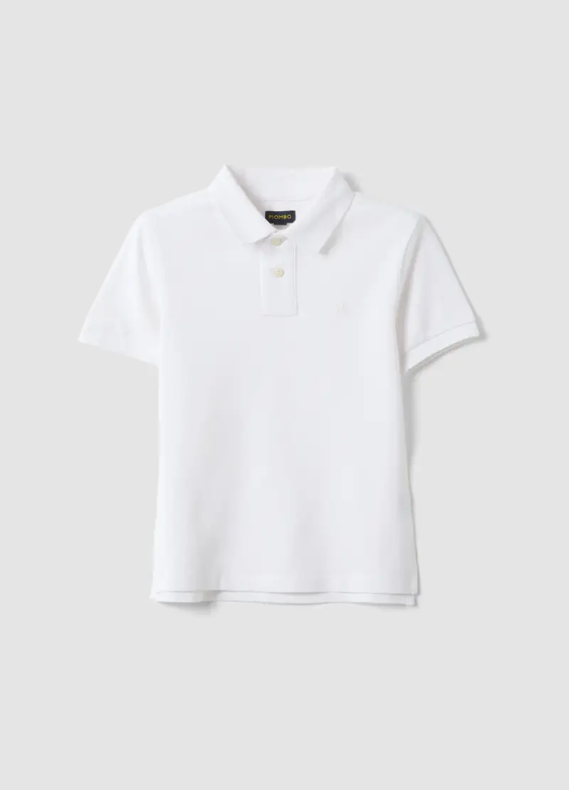 Polo In Cotone Elasticizzato Bianca Da Bambino Regular Fit, Bianco