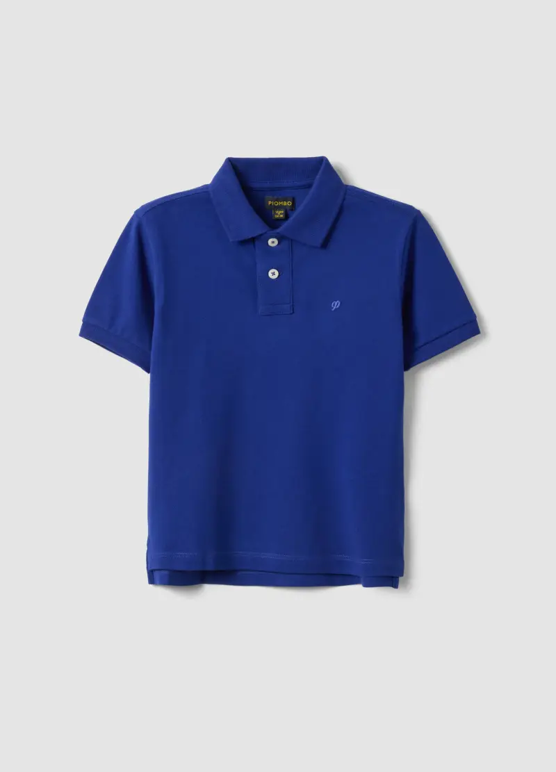 Polo In Cotone Elasticizzato Blu Da Bambino Regular Fit, Blu
