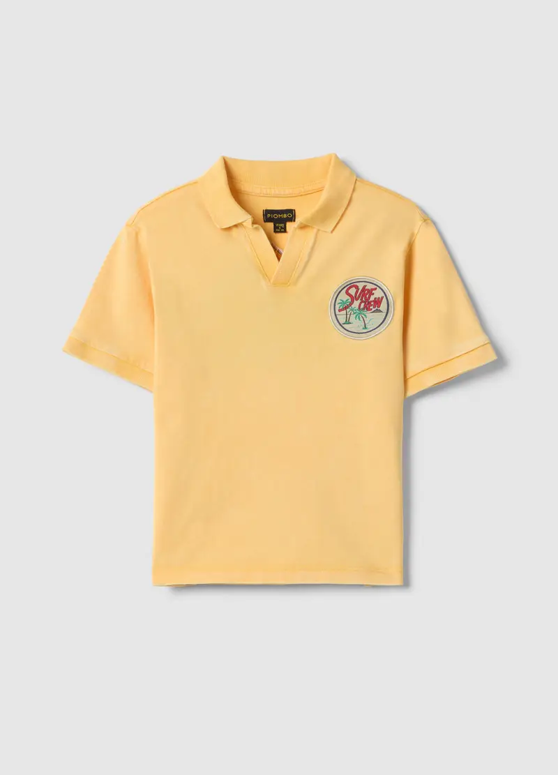 Polo In Puro Cotone Gialla Da Bambino Regular Fit Con Ricami, Giallo