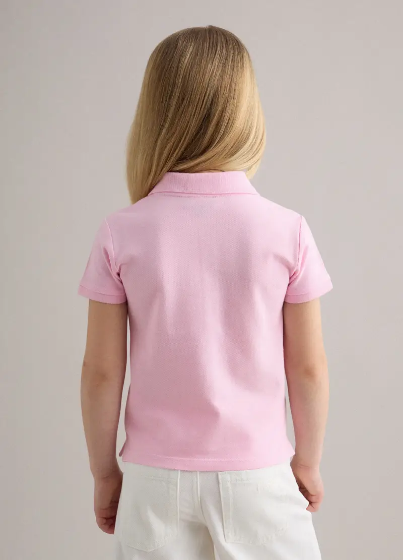 Polo In Puro Cotone Rosa Da Bambina Regular Fit Con Fiori Ricamati, Rosa miniatura 3