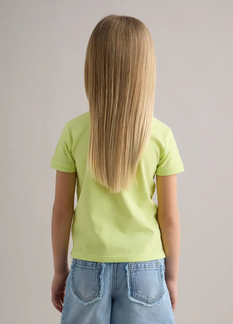 Polo In Puro Cotone Verde Da Bambina Regular Fit Con Fiori Ricamati, Verde miniatura 3