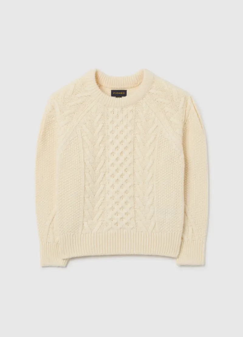 Pullover Beige Da Bambina Regular Fit Con Design A Maglia, Beige