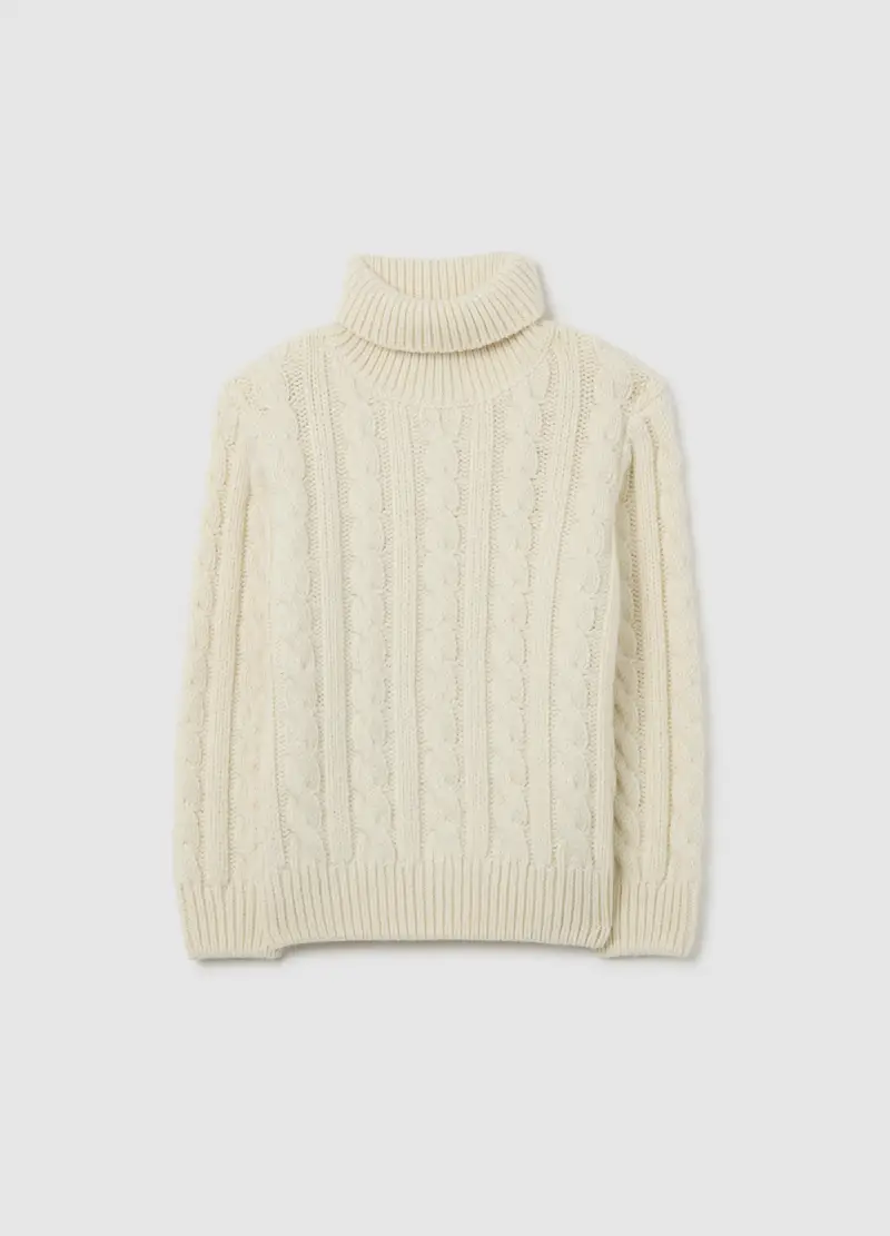 Pullover Bianco A Collo Alto Da Bambino Regular Fit Lavorato A Maglia, Bianco