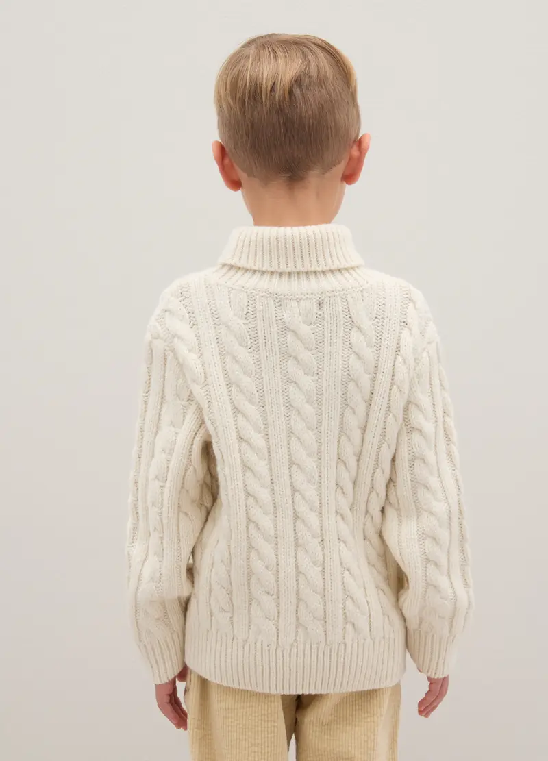 Pullover Bianco A Collo Alto Da Bambino Regular Fit Lavorato A Maglia, Bianco miniatura 2