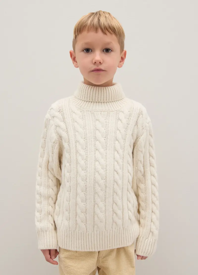 Pullover Bianco A Collo Alto Da Bambino Regular Fit Lavorato A Maglia, Bianco
