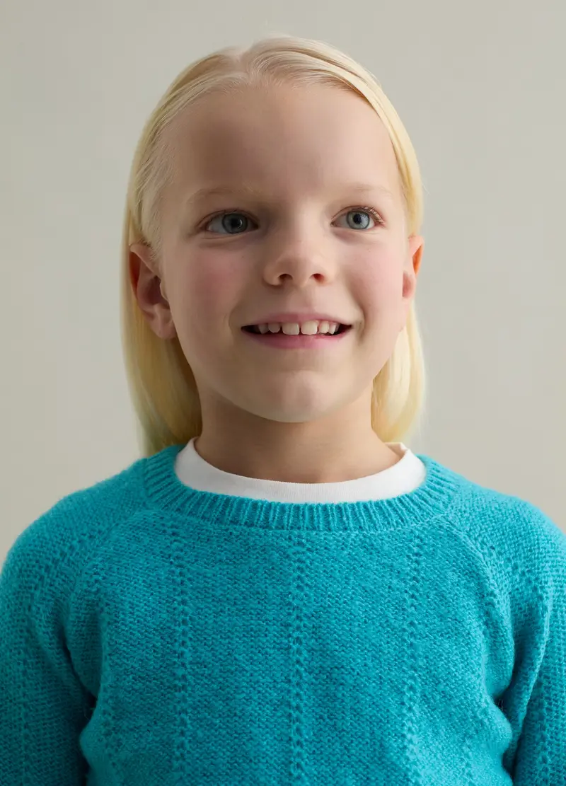 Pullover Con Trama Pointelle, Bambina, Azzurro miniatura 3