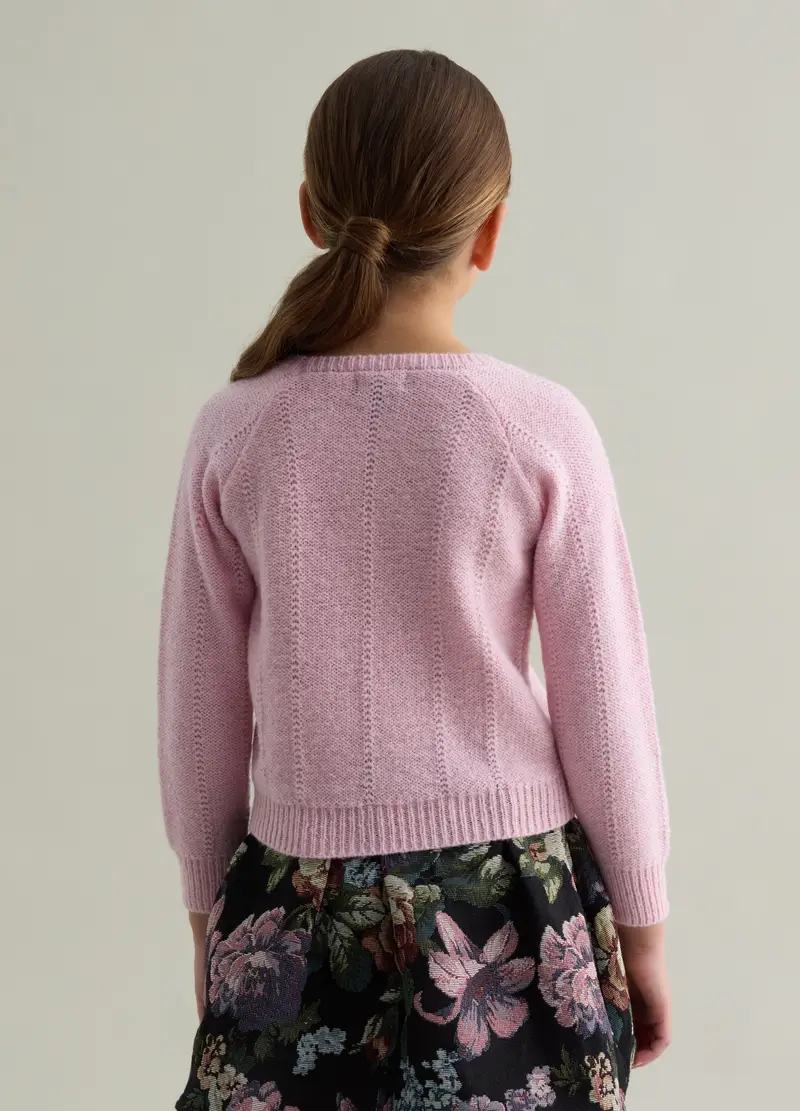 Pullover Con Trama Pointelle, Bambina, Rosa miniatura 2