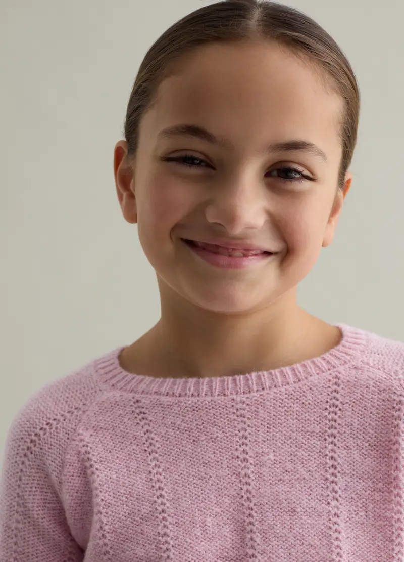 Pullover Con Trama Pointelle, Bambina, Rosa miniatura 3