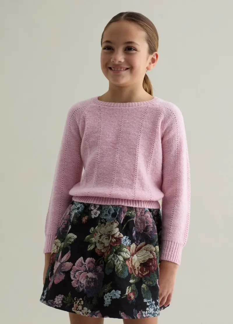 Pullover Con Trama Pointelle, Bambina, Rosa
