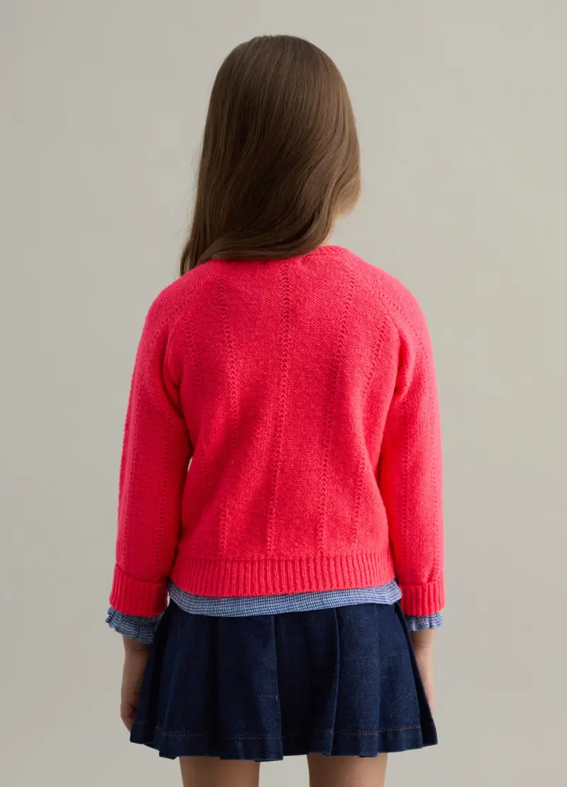 Pullover Con Trama Pointelle, Bambina, Rosa miniatura 2