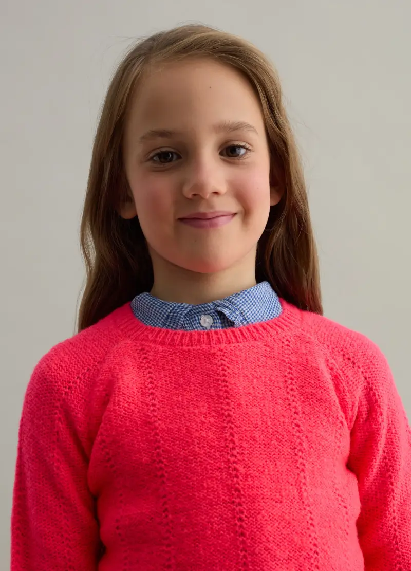 Pullover Con Trama Pointelle, Bambina, Rosa miniatura 3