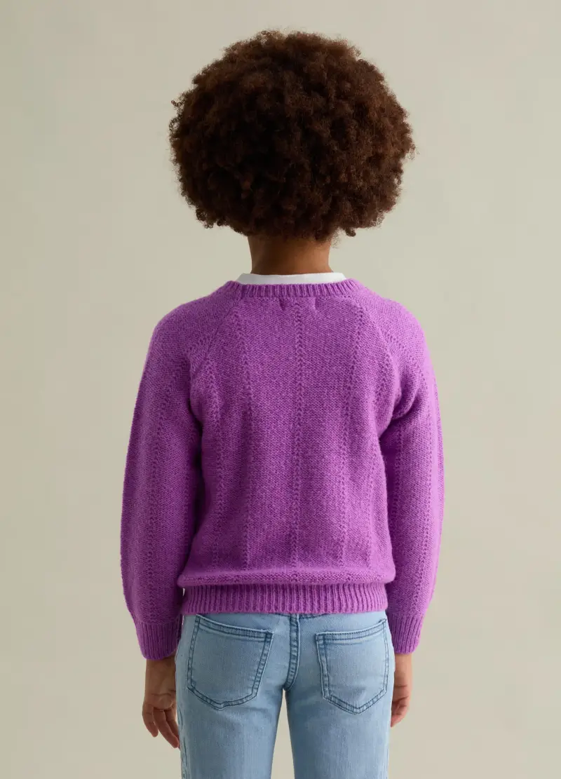 Pullover Con Trama Pointelle, Bambina, Viola miniatura 2