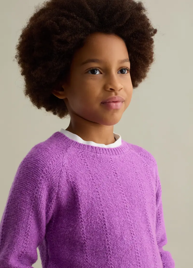 Pullover Con Trama Pointelle, Bambina, Viola miniatura 3