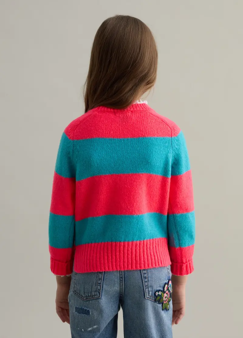 Pullover In Fantasia A Righe, Bambina, Multicolor miniatura 2