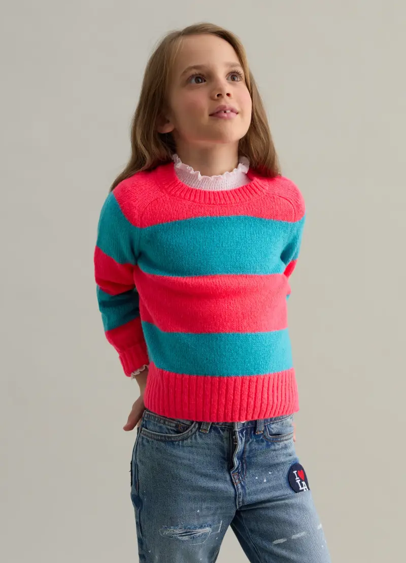 Pullover In Fantasia A Righe, Bambina, Multicolor