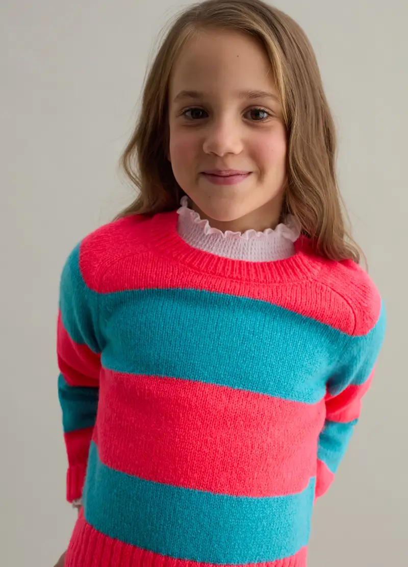 Pullover In Fantasia A Righe, Bambina, Multicolor miniatura 3