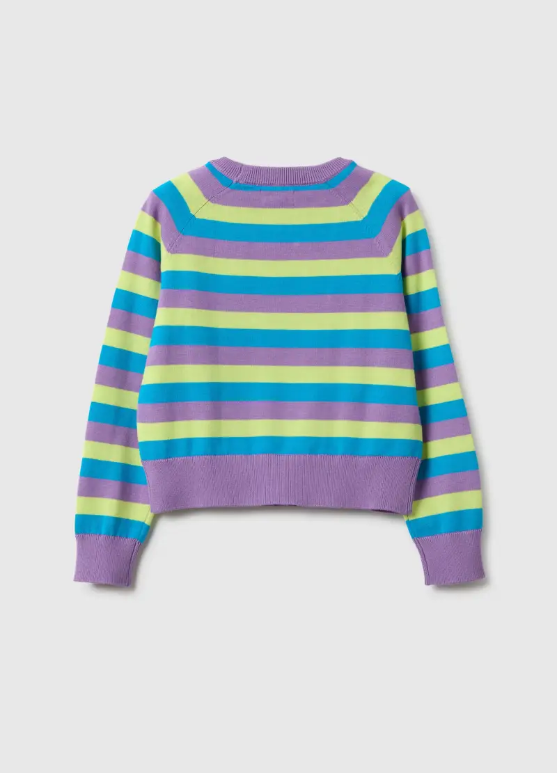 Pullover In Puro Cotone A Righe Multicolor Da Bambina Regular Fit, Multicolor miniatura 2