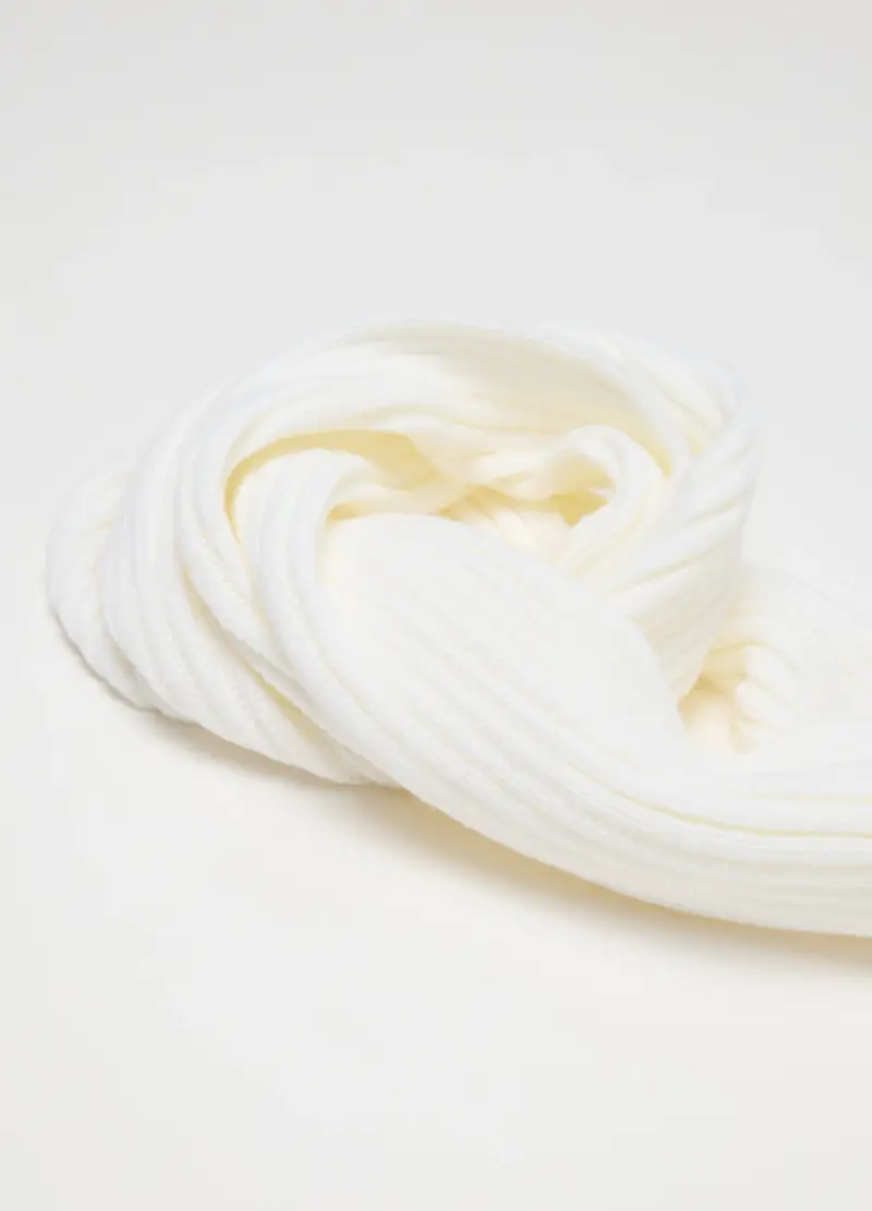 Sciarpa Bianca A Coste Da Bambina Con Pompon, Bianco miniatura 3