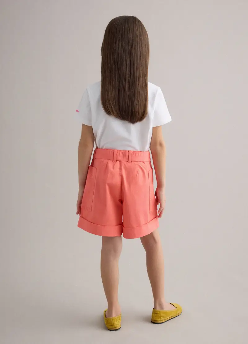 Shorts In Cotone Elasticizzato Rosa Da Bambina Regular Fit, Rosa miniatura 3