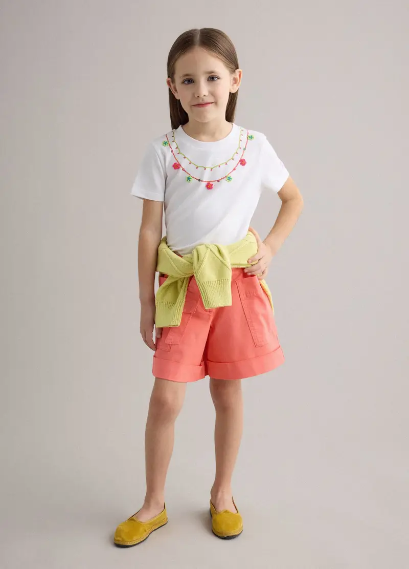 Shorts In Cotone Elasticizzato Rosa Da Bambina Regular Fit, Rosa