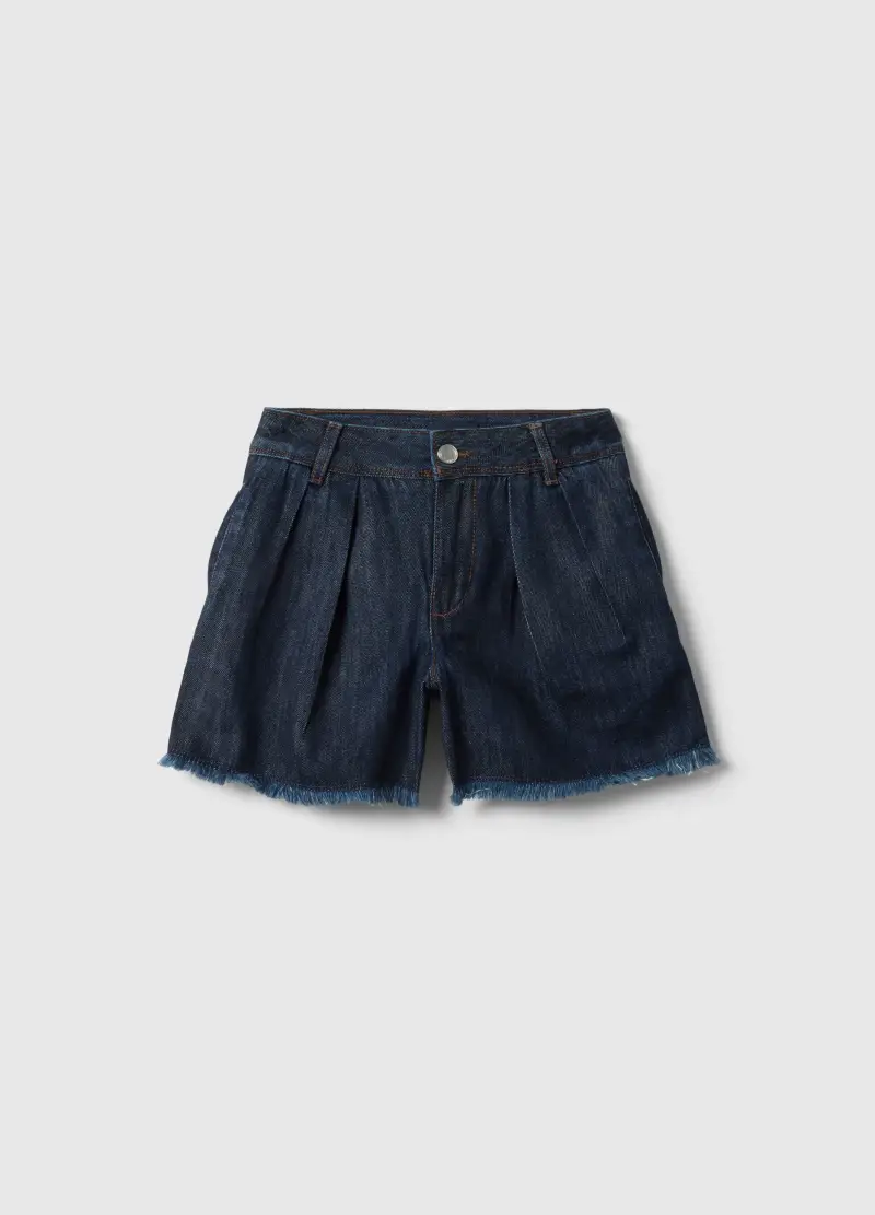Shorts In Misto Cotone Denim Blu Da Bambina Regular Fit, Denim