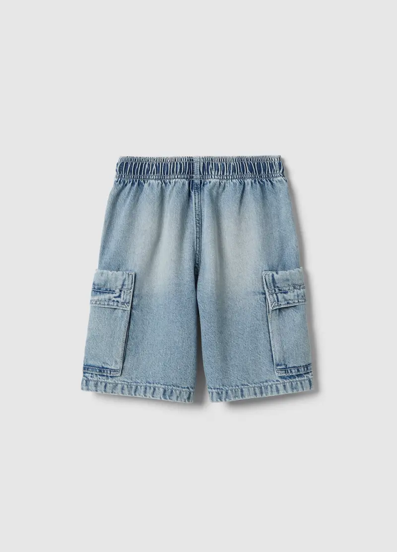 Shorts In Puro Cotone Azzurro Baggy Per Bambino, Azzurro miniatura 2