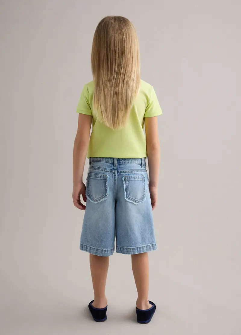 Shorts In Puro Cotone Denim Azzurro Da Bambina Regular Fit, Denim miniatura 2