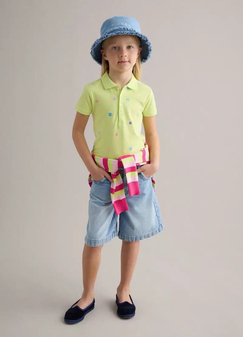 Shorts In Puro Cotone Denim Azzurro Da Bambina Regular Fit, Denim