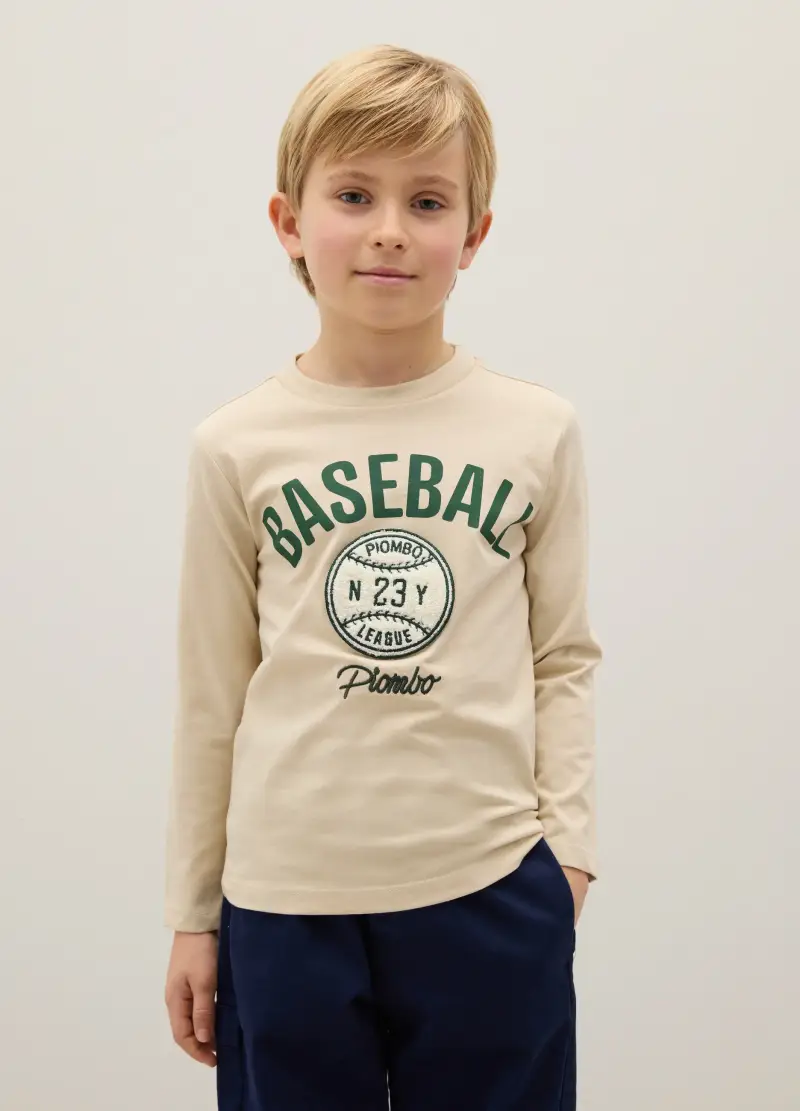 T-shirt Da Bambino In Puro Cotone Beige Regular Fit, Beige