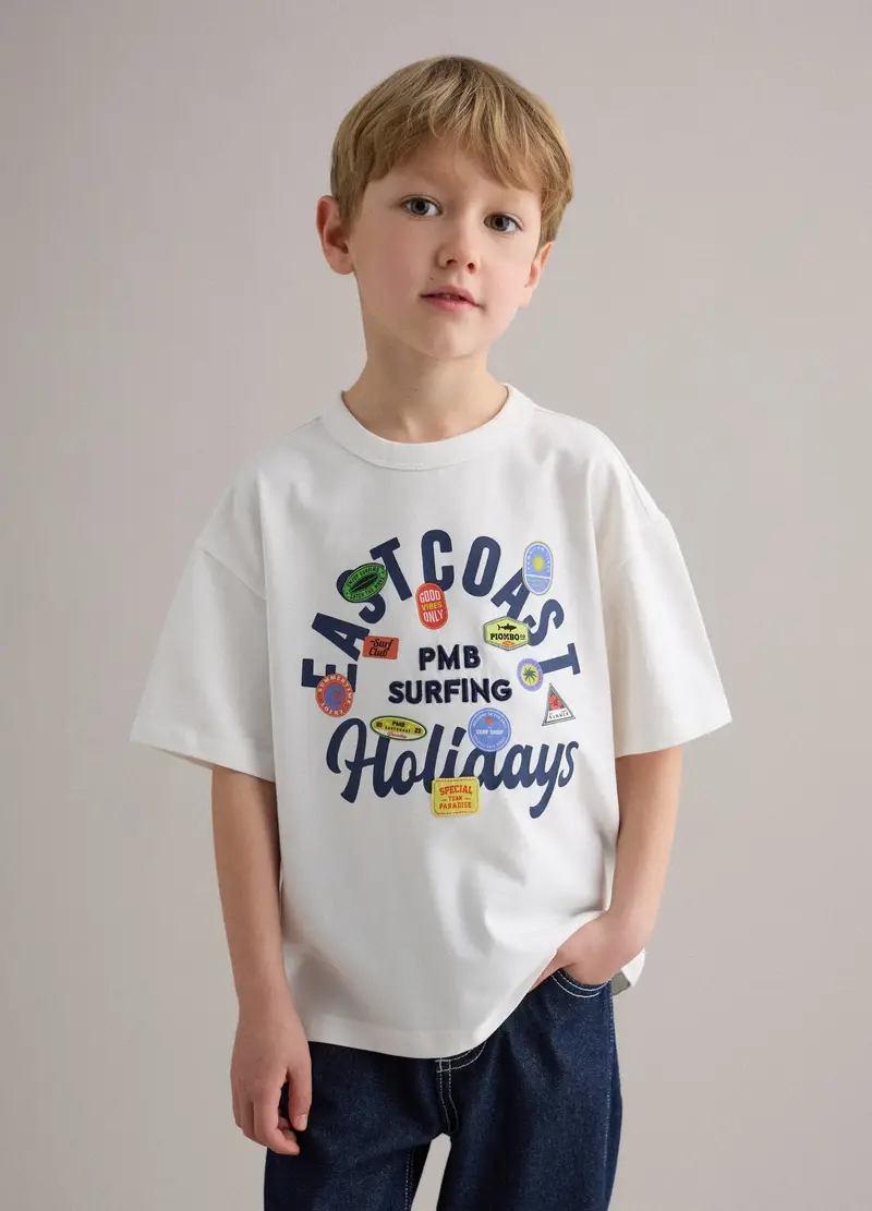 T-shirt In Cotone Elasticizzato Bianco Da Bambino Oversize Fit, Bianco miniatura 2